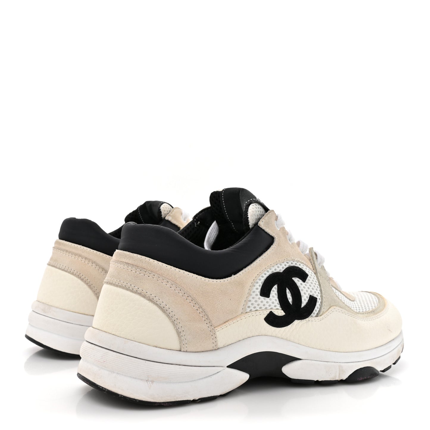 Mesh Suede Calfskin Grained Calfskin Womens CC Sneakers 41 White Black