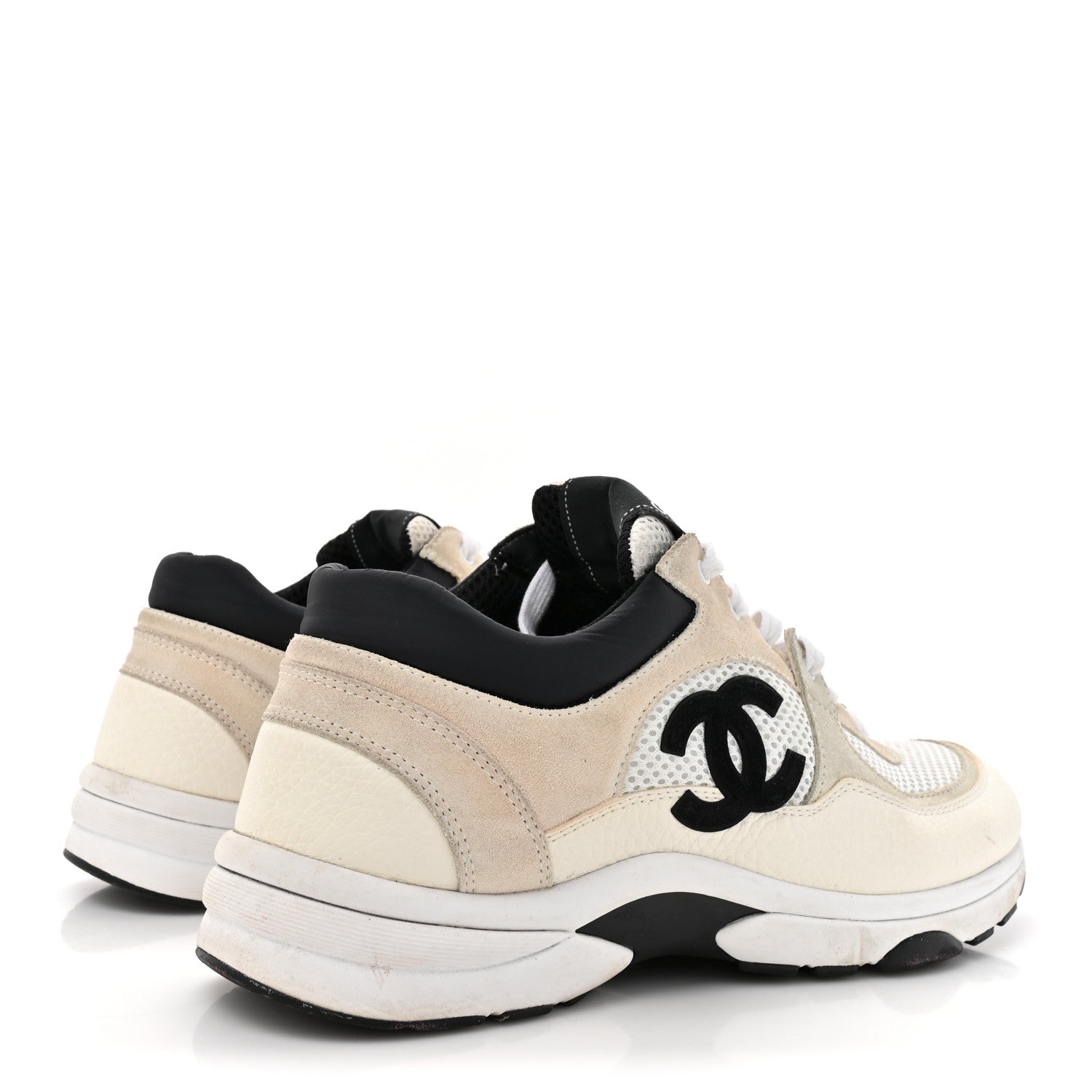 Chanel Mesh Suede Calfskin Grained Calfskin Womens CC Sneakers 41 White Black 5 of 9