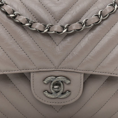 Chanel Iridescent Calfskin Chevron Quilted Medium Double Flap Grey 8 of 10
