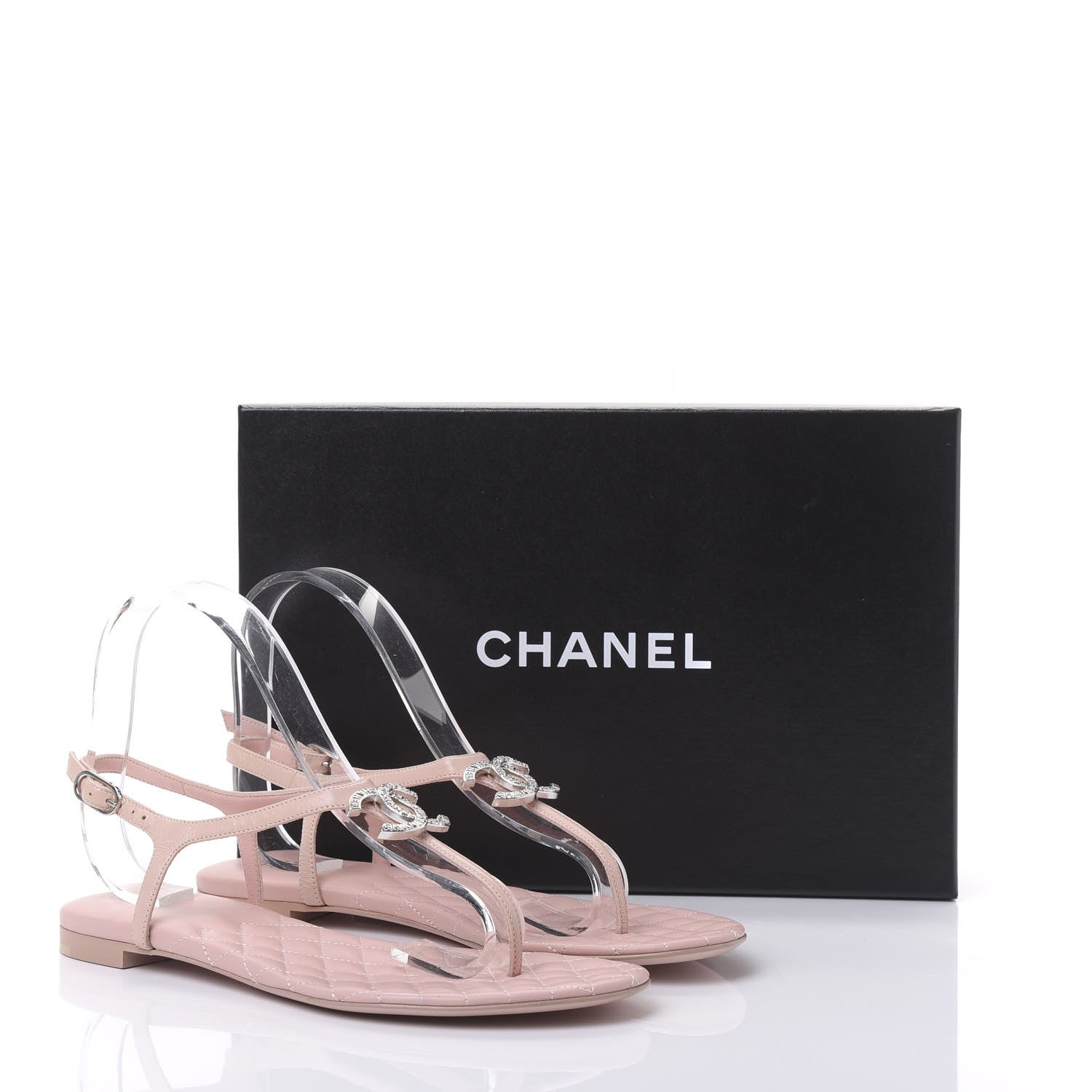 Chanel Lambskin Crystal Baguette CC Thong Sandals 38.5 Pink 8 of 8