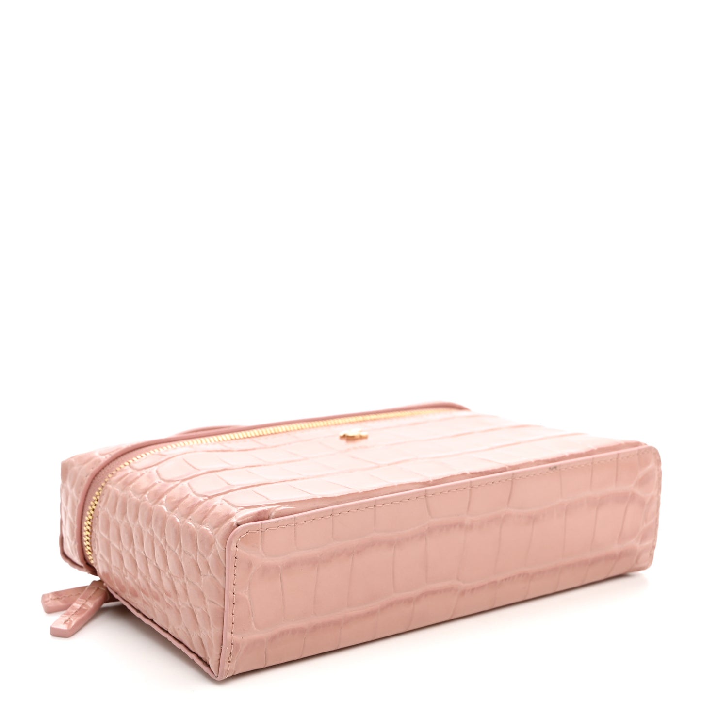 Calfskin Crocodile Embossed Crococo Top Handle Slim Vanity Case With Chain Light Pink