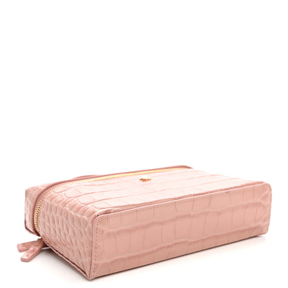Chanel Calfskin Crocodile Embossed Crococo Top Handle Slim Vanity Case With Chain Light Pink 4 of 11