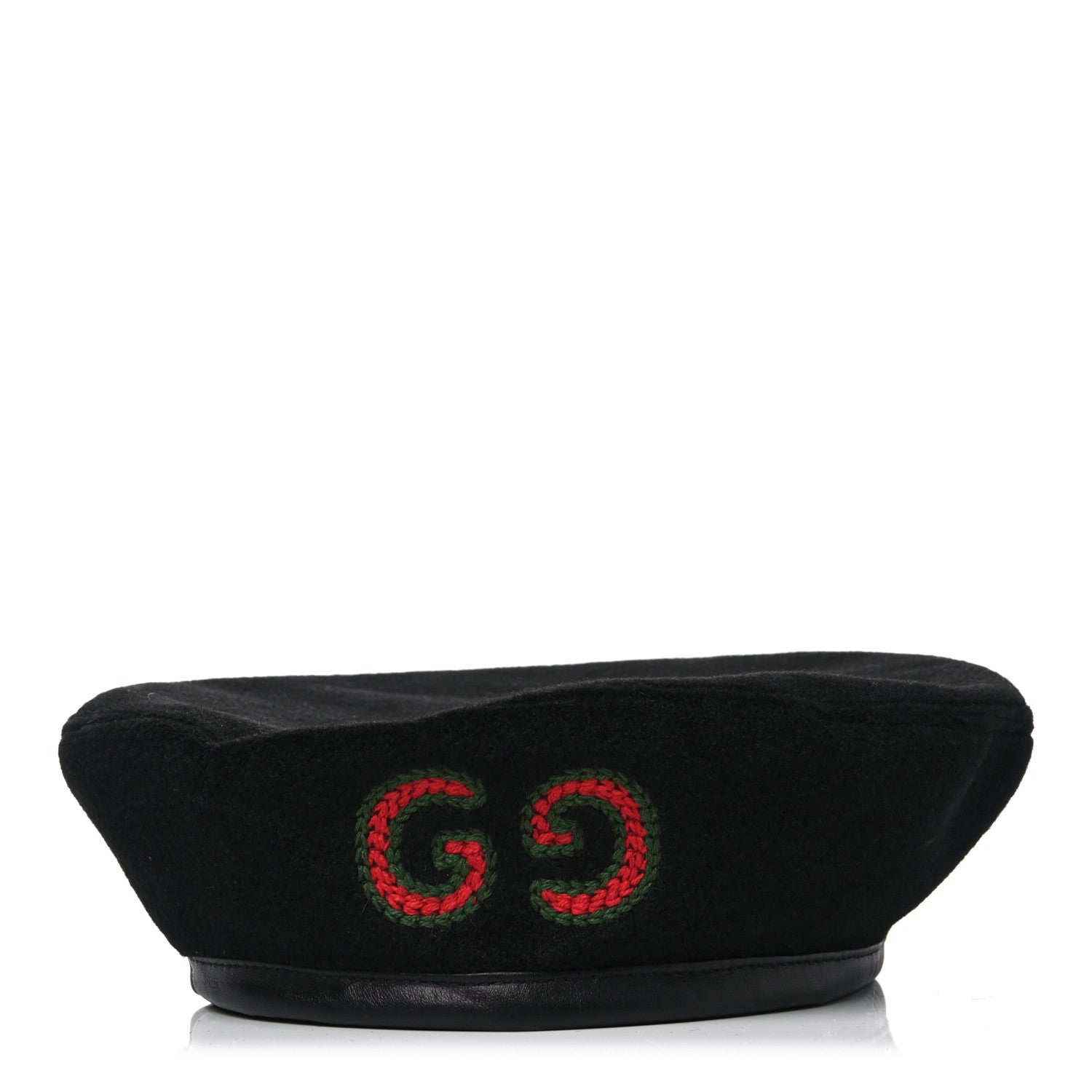Gucci Felt Embroidered GG Patch Beret Hat Black 2 of 6