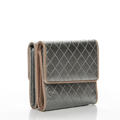 Chanel Metallic Calfskin Diamond Stitched Card Holder Wallet Silver Gold 3 of 8