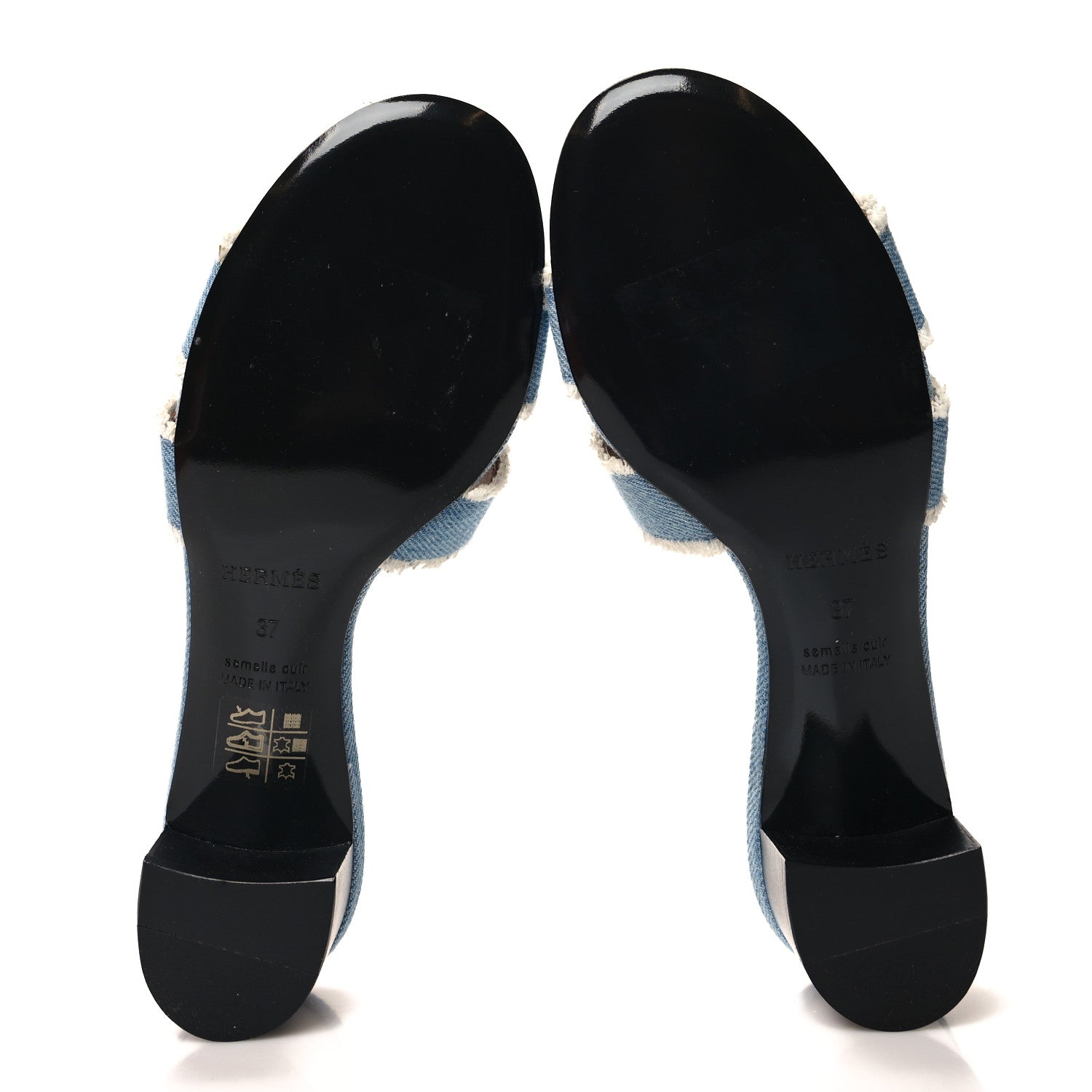 Hermes Denim Fringe Oasis Sandals 37 Bleu Clair 5 of 8