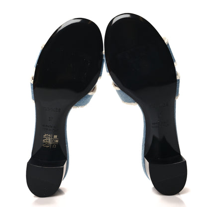 Hermes Denim Fringe Oasis Sandals 37 Bleu Clair 5 of 8