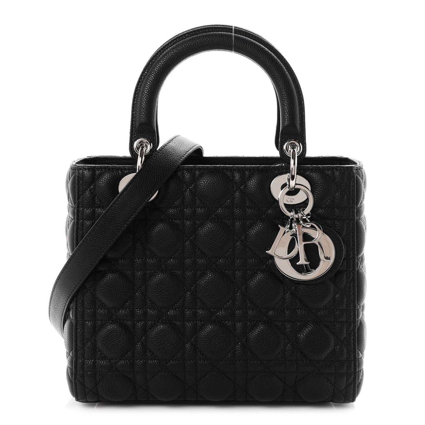 Grained Calfskin Cannage Medium Lady Dior Black