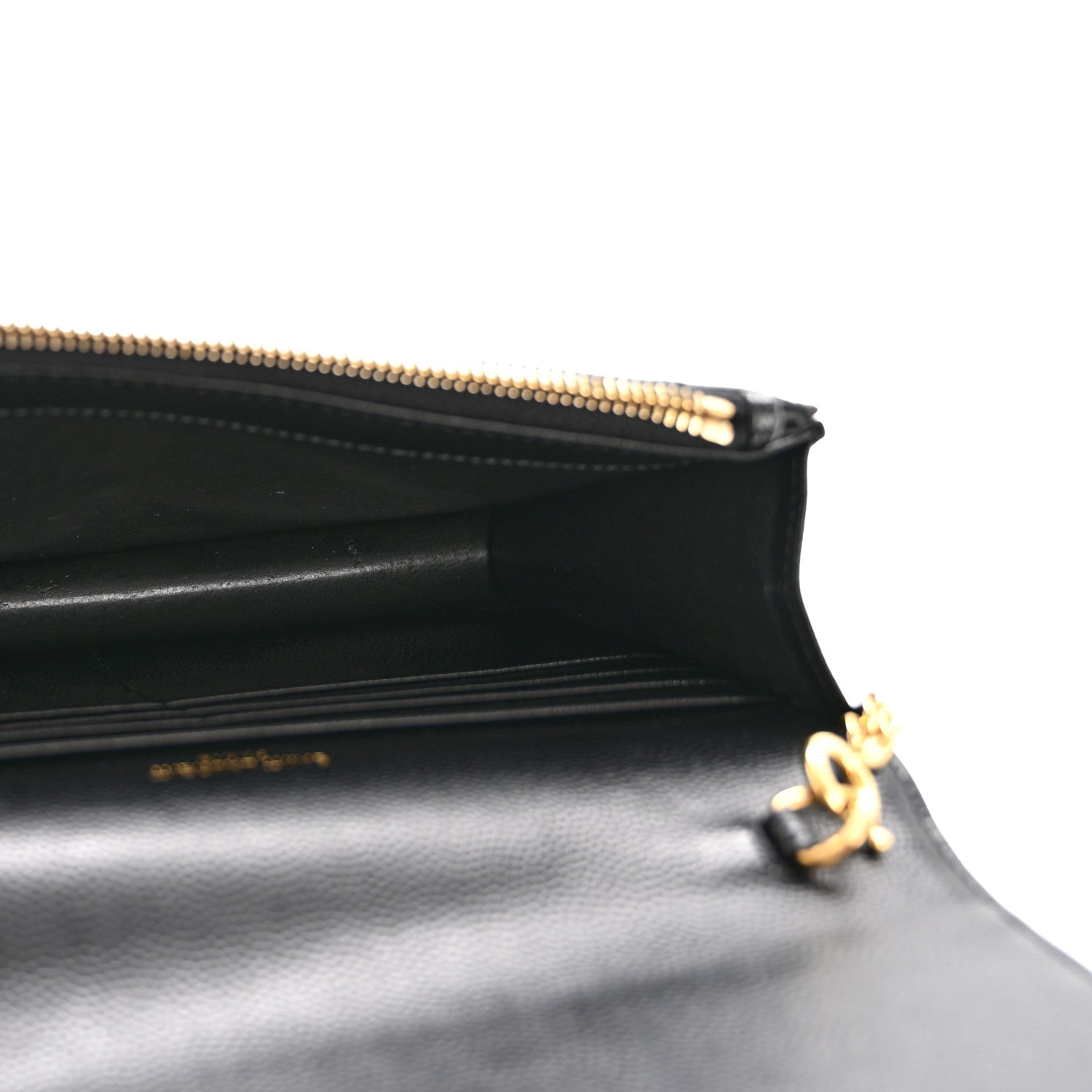 Saint Laurent Grain De Poudre Matelasse Chevron Monogram Envelope Chain Wallet Black 5 of 13