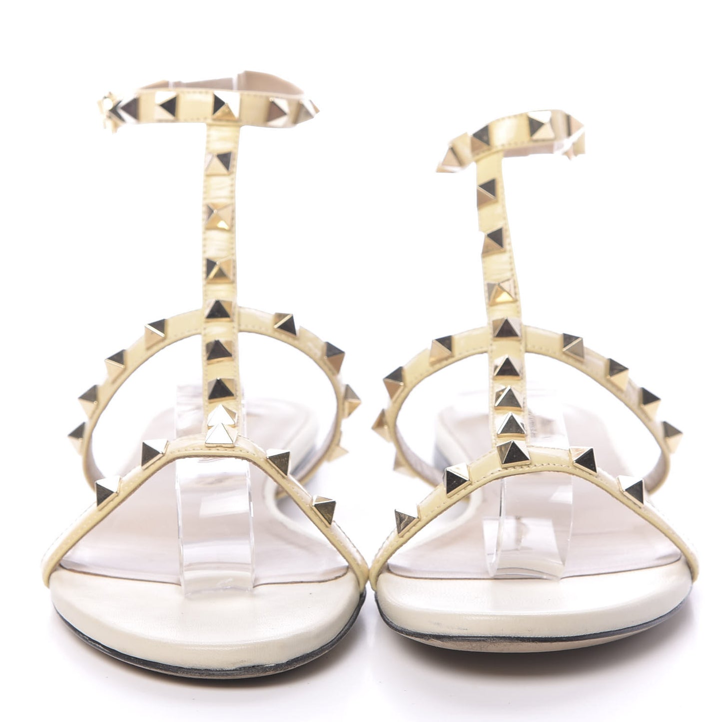 Patent Rockstud Ankle Strap Flat Sandals 37.5 Ivory