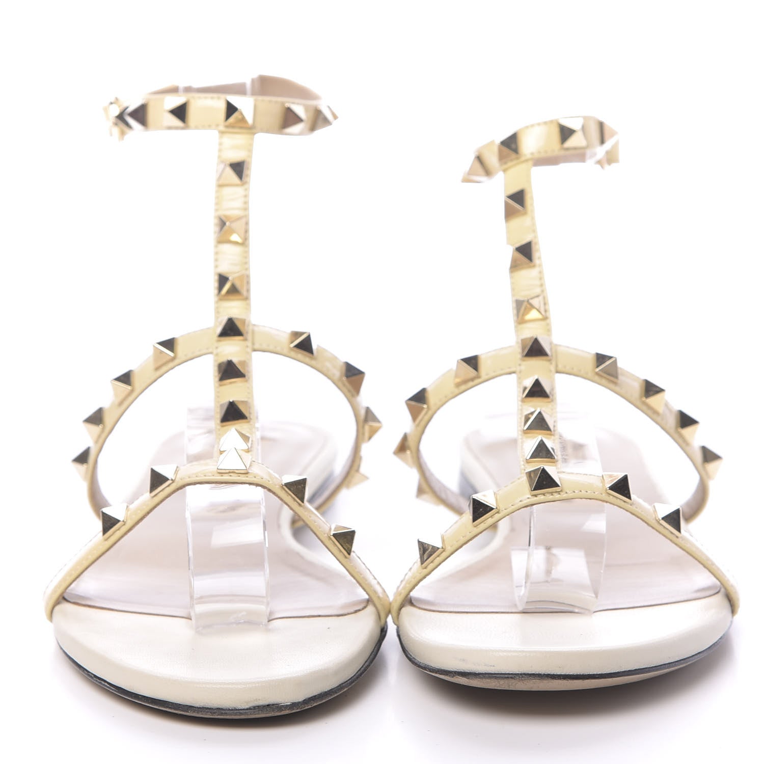 Valentino Garavani Patent Rockstud Ankle Strap Flat Sandals 37.5 Ivory 2 of 11