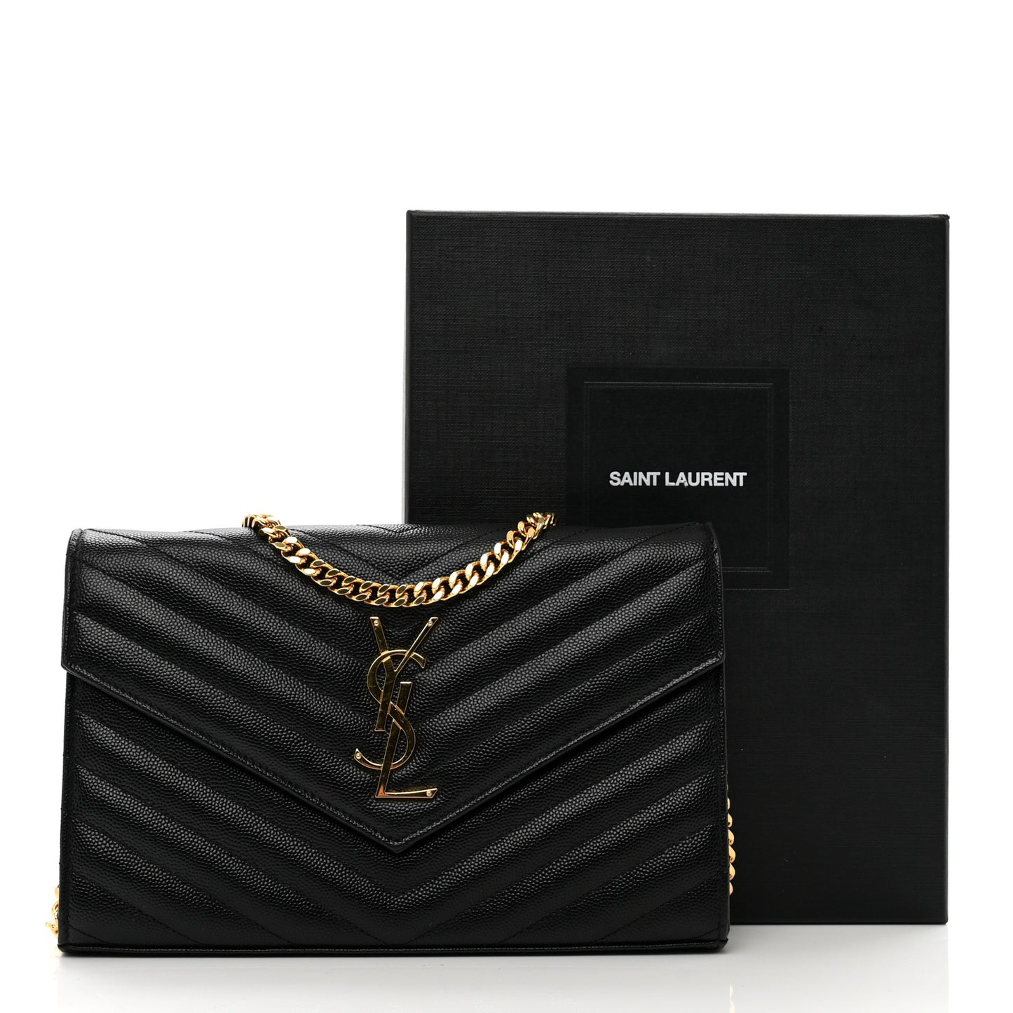 Grain De Poudre Matelasse Chevron Monogram Chain Wallet Black