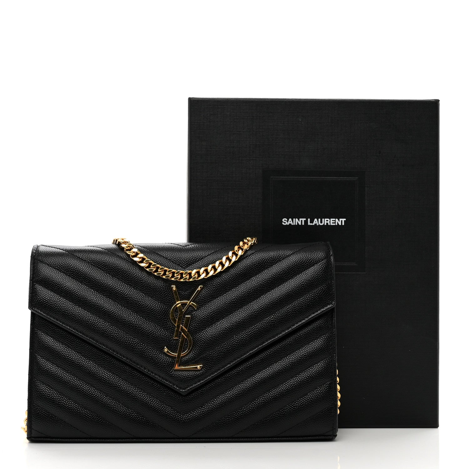 Saint Laurent Grain De Poudre Matelasse Chevron Monogram Chain Wallet Black 10 of 10