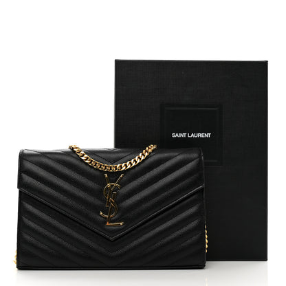 Saint Laurent Grain De Poudre Matelasse Chevron Monogram Chain Wallet Black 10 of 10
