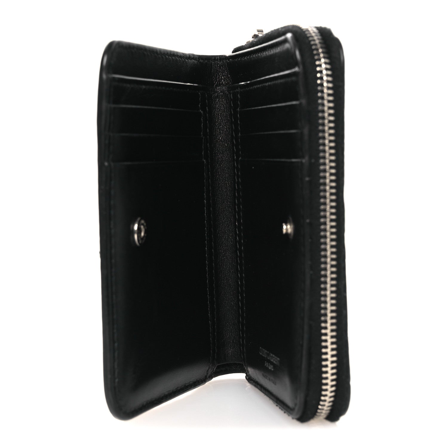 Saint Laurent Calfskin Crocodile Embossed Monogram Compact Wallet Black 5 of 9