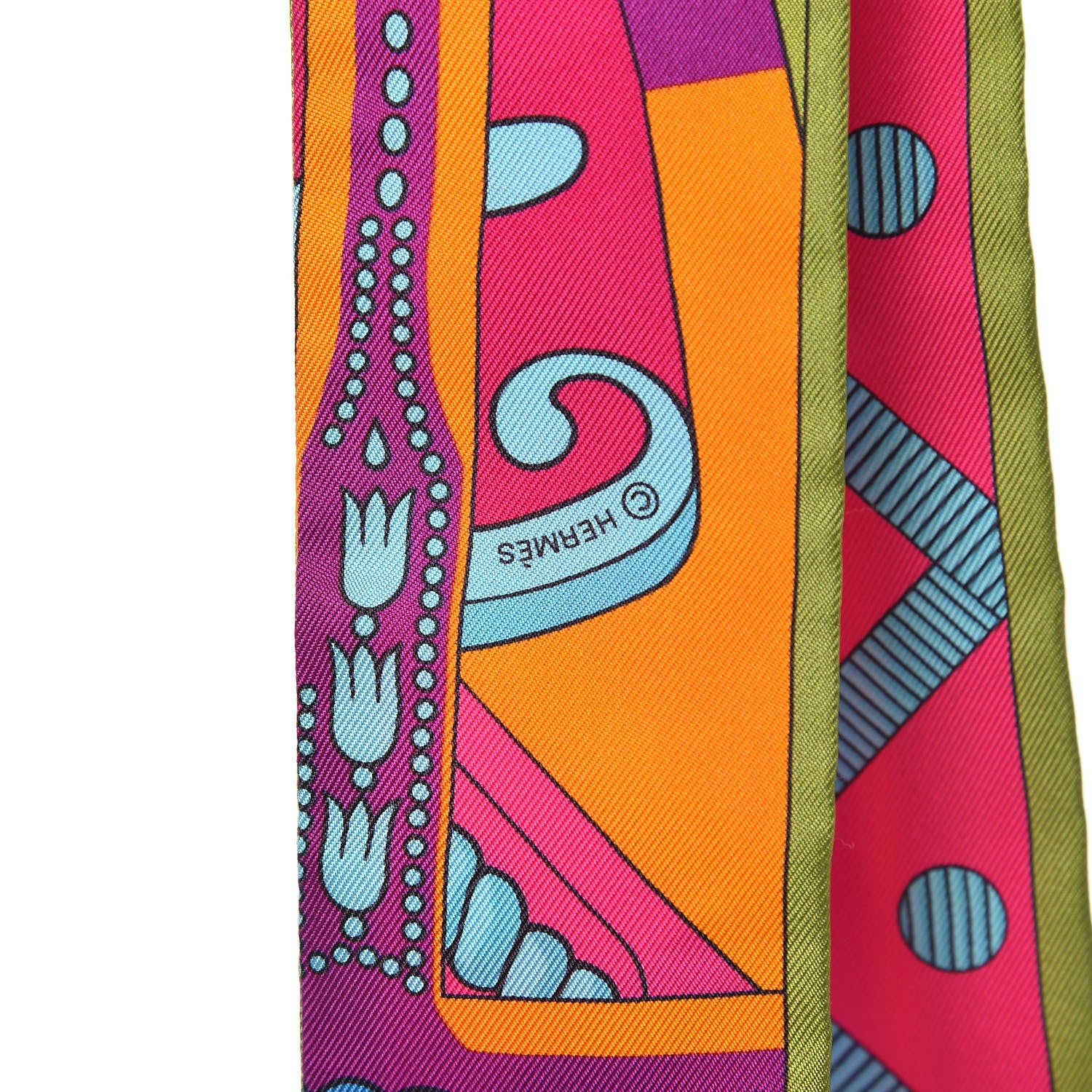 Hermes Silk Balade en Berline Twilly Fuchsia Orange Vert 4 of 5
