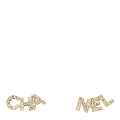 Chanel Crystal Cha-Nel Logo Earrings Gold 1 of 5