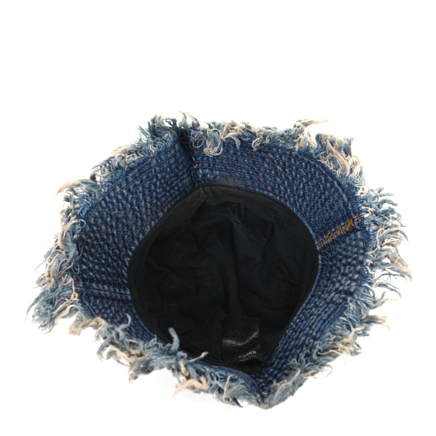 Denim Frayed Logo Embroidered Bucket Hat M Blue
