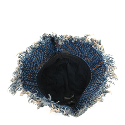 Fendi Denim Frayed Logo Embroidered Bucket Hat M Blue 6 of 7