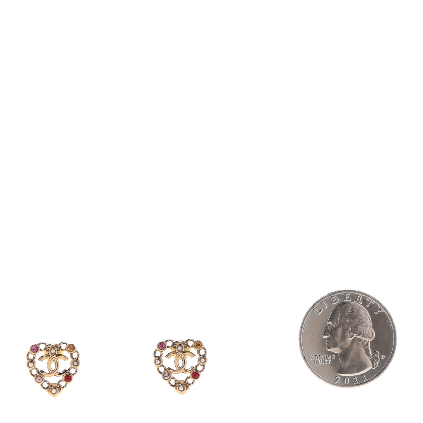 Pearl Crystal CC Heart Earrings Gold Multicolor
