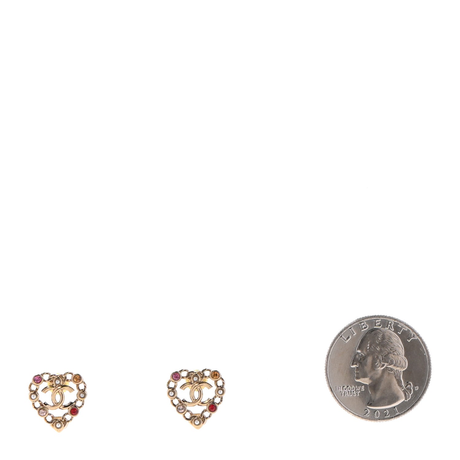 Chanel Pearl Crystal CC Heart Earrings Gold Multicolor 2 of 4