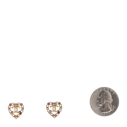 Chanel Pearl Crystal CC Heart Earrings Gold Multicolor 2 of 4
