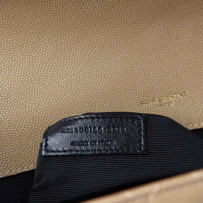 Saint Laurent Grain De Poudre Mixed Matelasse Large Triquilt Monogram Satchel Dark Beige 11 of 12