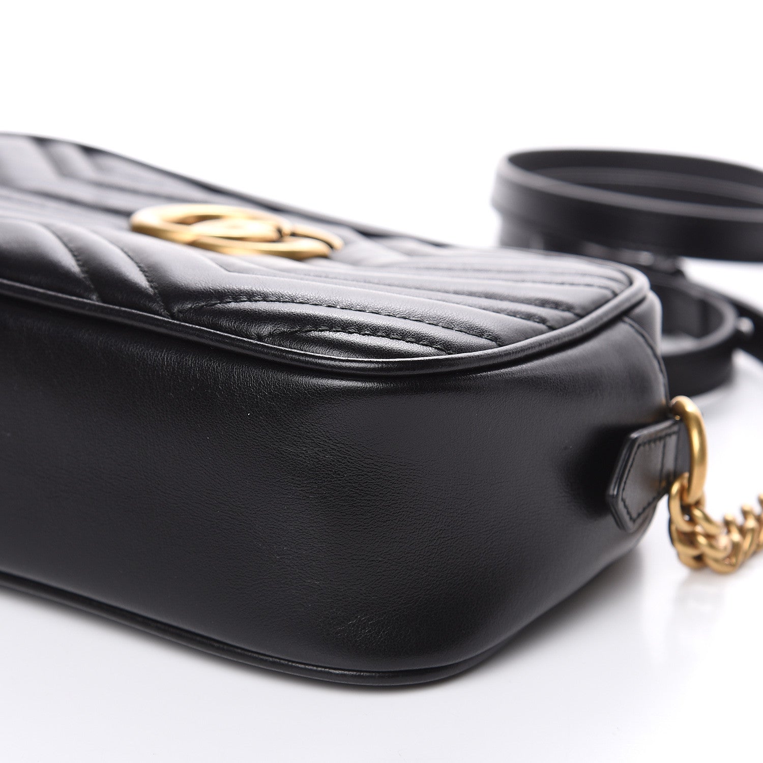 Gucci Calfskin Matelasse Small GG Marmont Chain Shoulder Bag Black 9 of 10