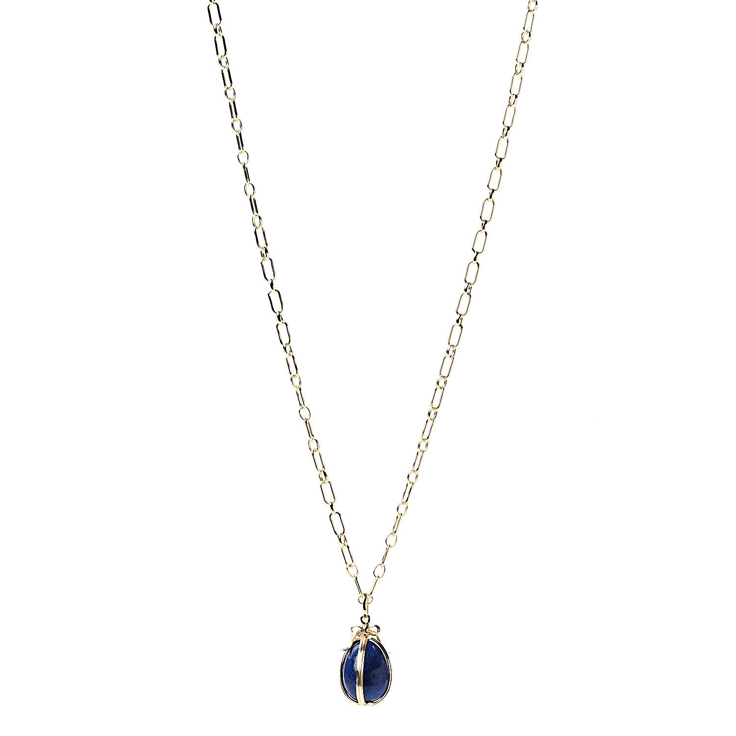 Tiffany 18K Yellow Gold Lapis Schlumberger Egg Charm Pendant Necklace 1 of 6