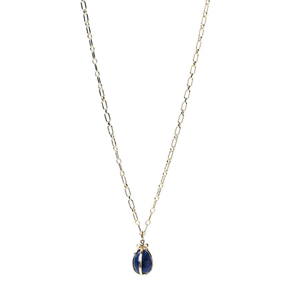 Tiffany 18K Yellow Gold Lapis Schlumberger Egg Charm Pendant Necklace 1 of 6