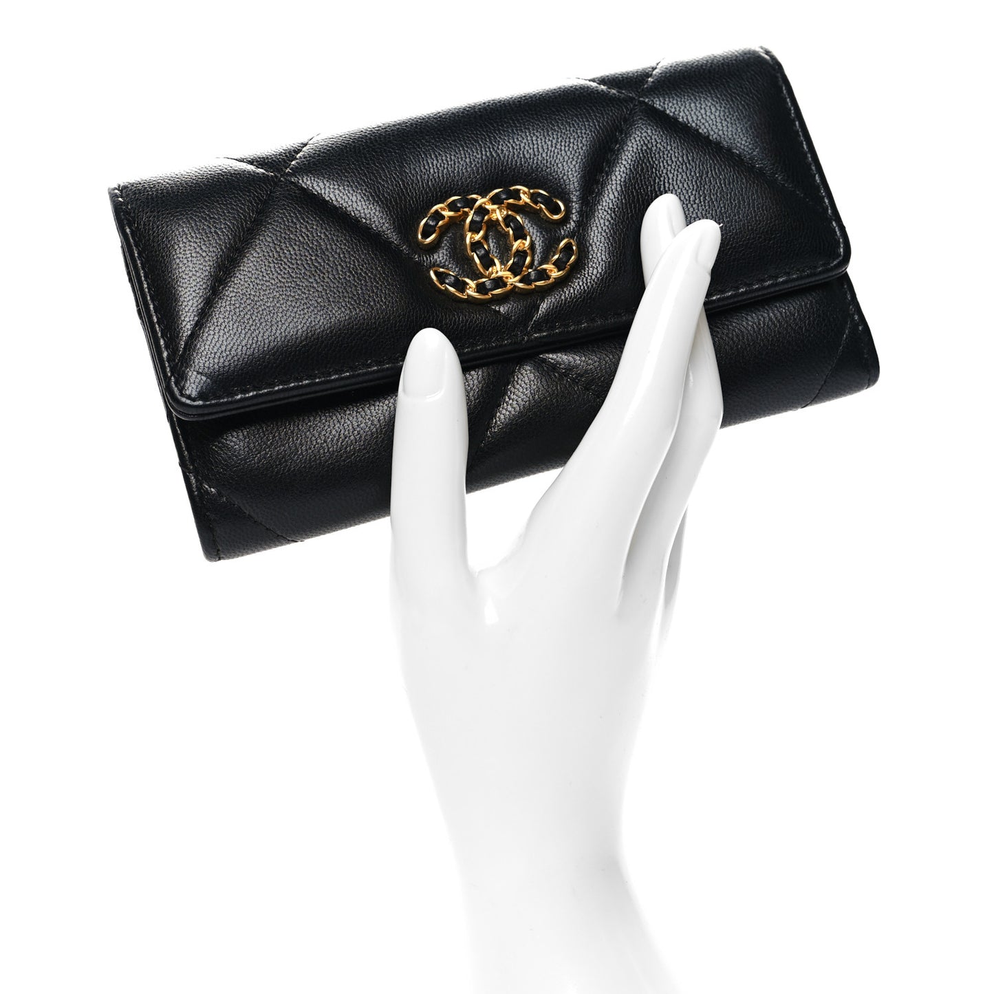 Lambskin Quilted Chanel 19 Flap Wallet Black