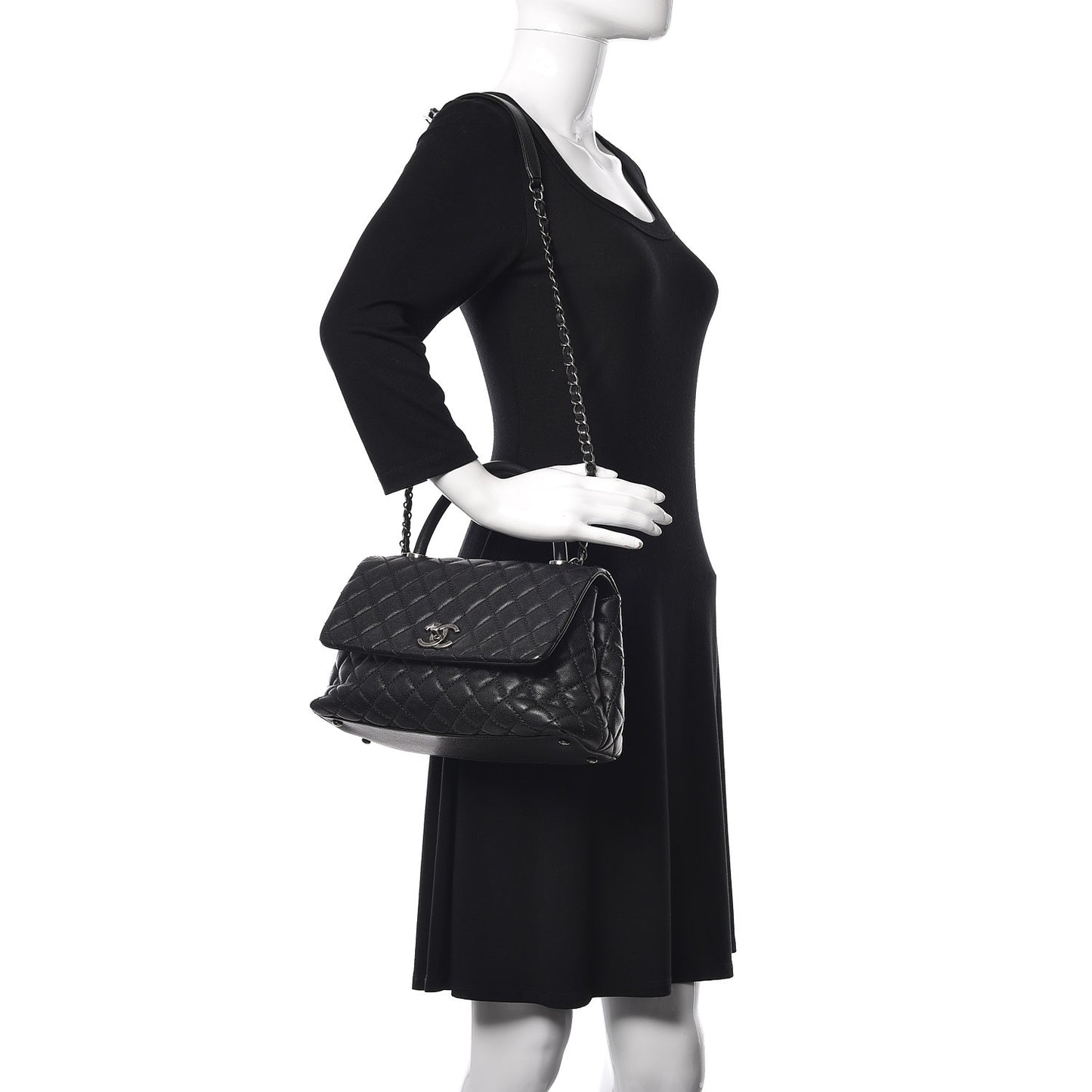 Caviar Quilted Small Coco Handle Flap Black
