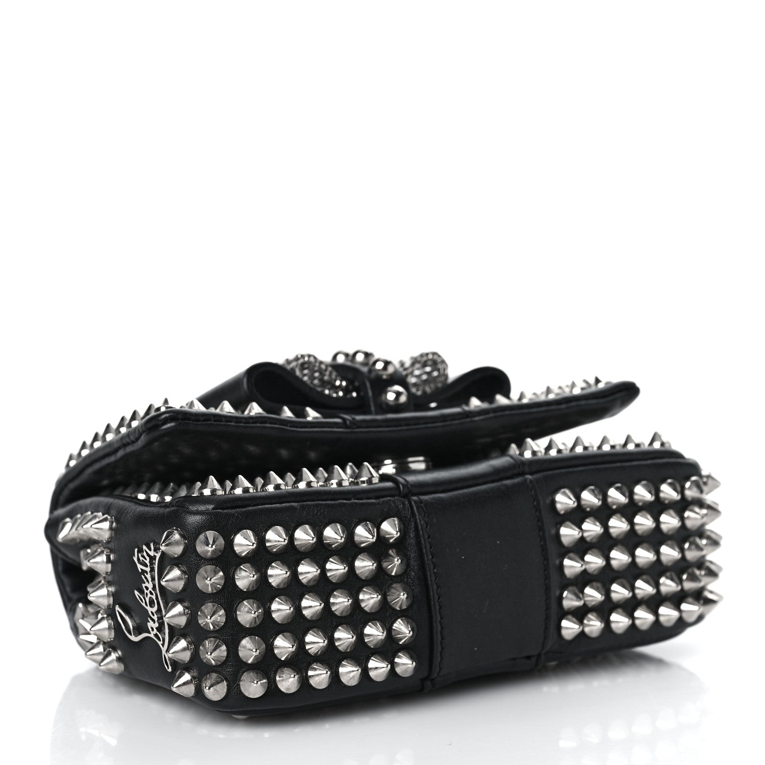Christian Louboutin Calfskin Spikes Sweety Charity Crossbody Bag Black Silver 4 of 10