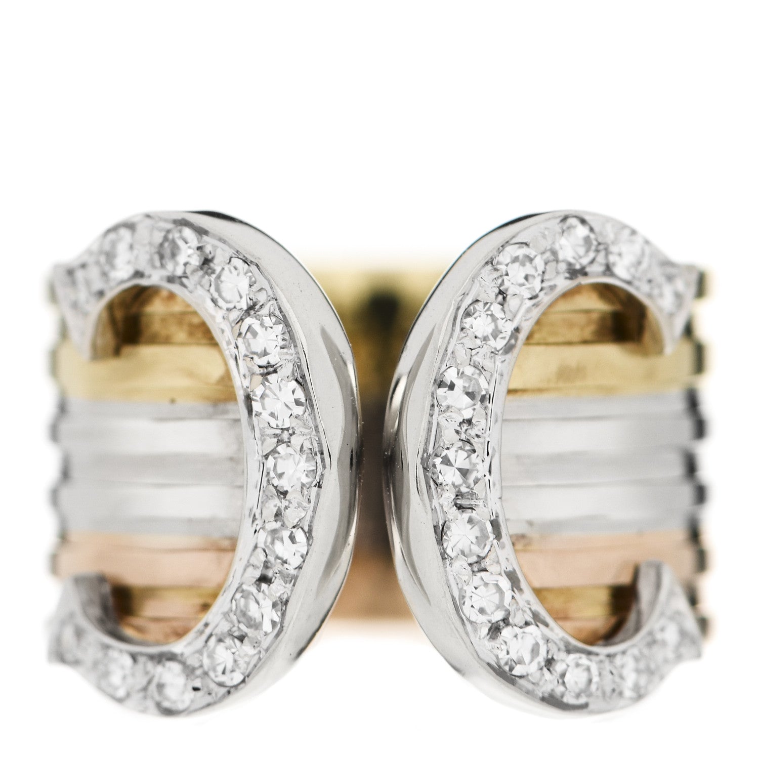 Cartier 18K Pink Yellow White Gold Diamond 13mm C De Cartier Ring 49 4.75 1 of 6