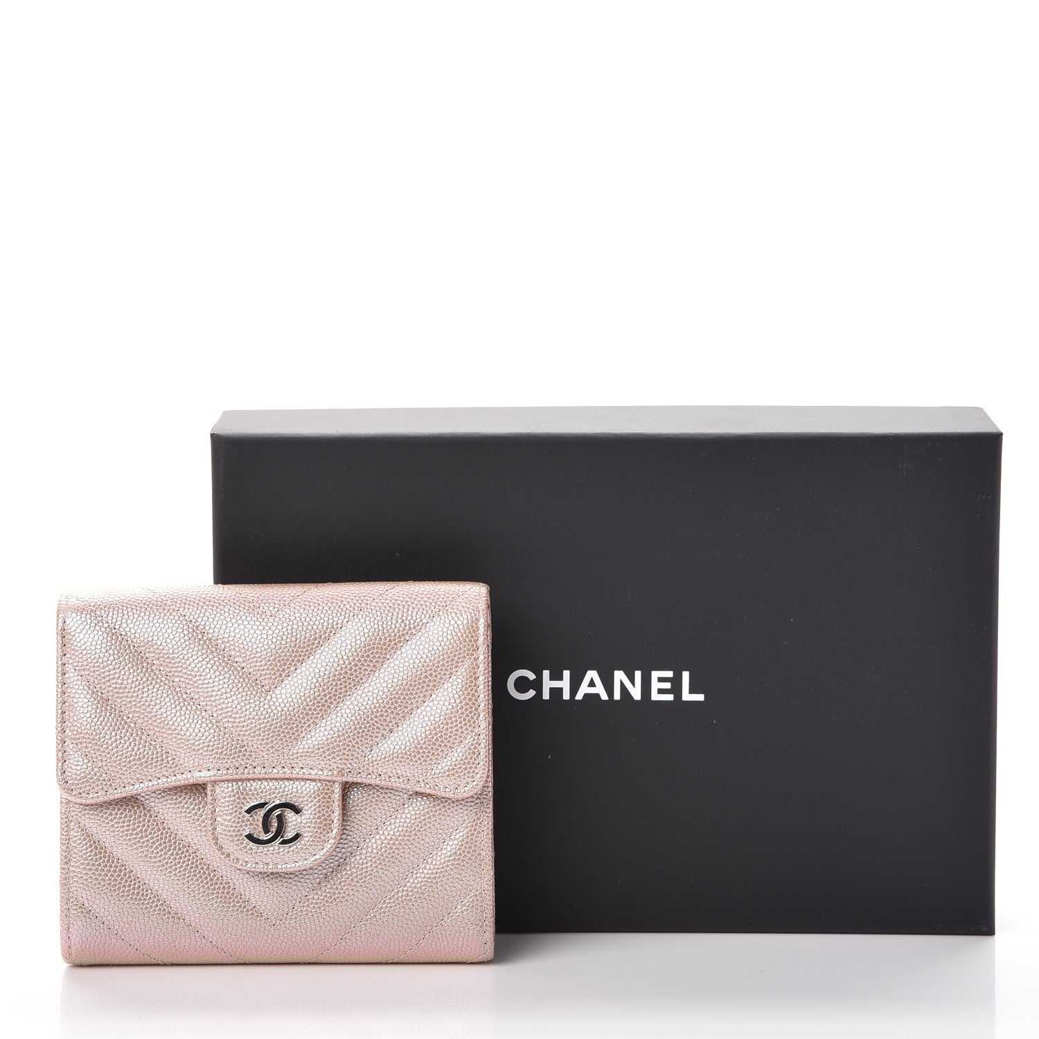 Chanel Metallic Caviar Chevron Quilted Compact Flap Wallet Light Gold 9 of 9