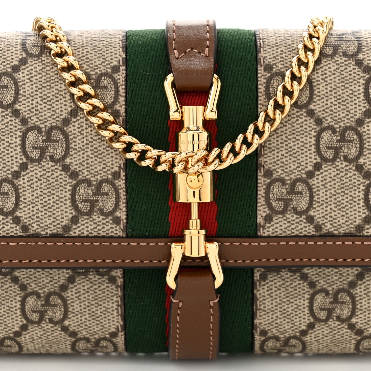 Gucci GG Supreme Monogram Azalea Calfskin Web Jackie 1961 Chain Wallet Beige Ebony Brown Sugar 8 of 10