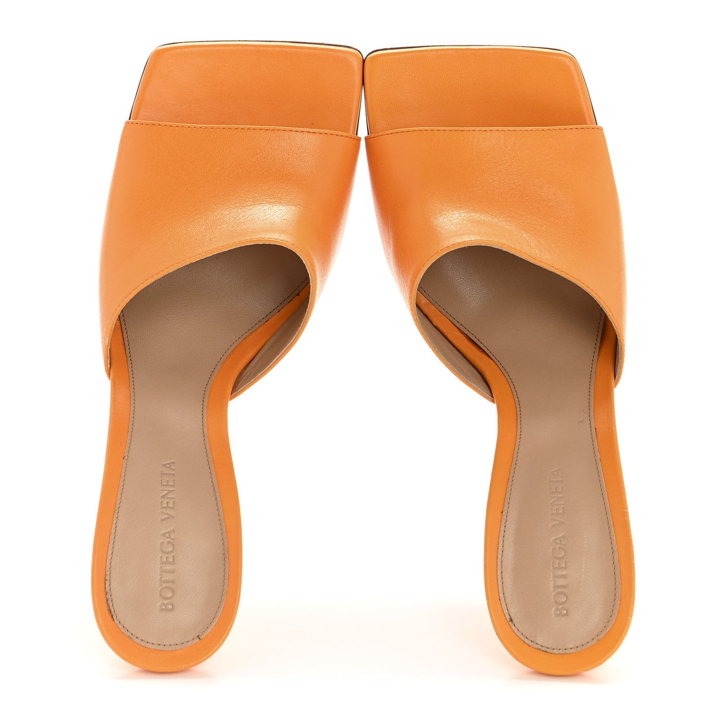 Lambskin Stretch 90mm Mule Sandals 38.5 Tangerine