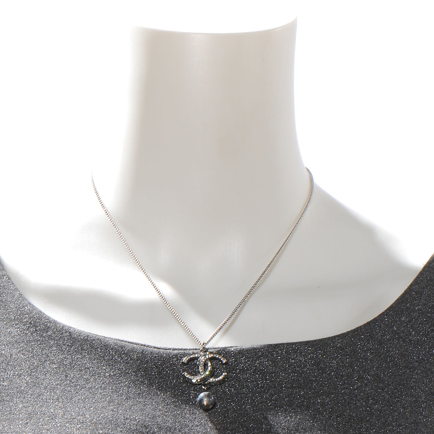 Swarovski Crystal Bead Pendant CC Necklace Silver