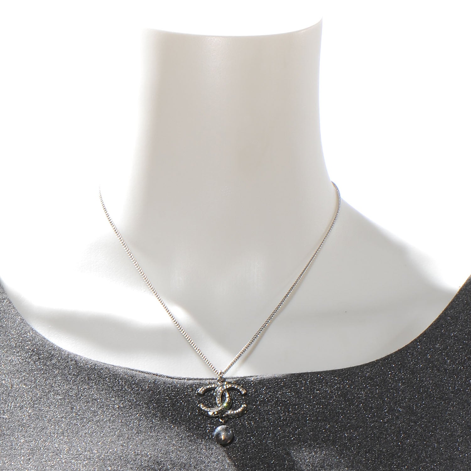 Chanel Swarovski Crystal Bead Pendant CC Necklace Silver 2 of 5