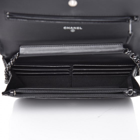 Chanel Shiny Aged Calfskin Quilted Boy Wallet On Chain WOC So Black 6 of 12