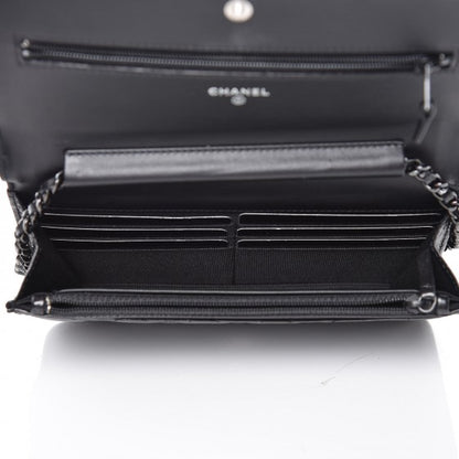 Chanel Shiny Aged Calfskin Quilted Boy Wallet On Chain WOC So Black 6 of 12