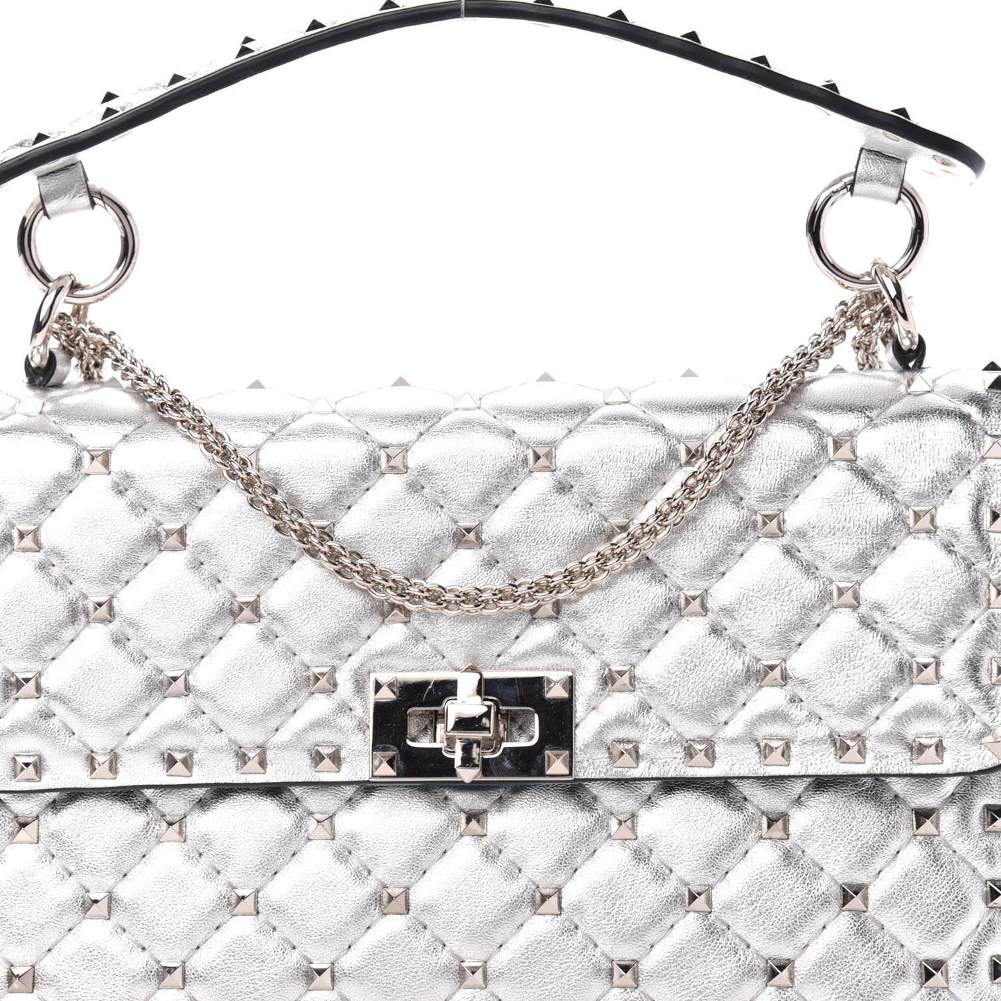 Metallic Nappa Medium Rockstud Spike Shoulder Bag Silver