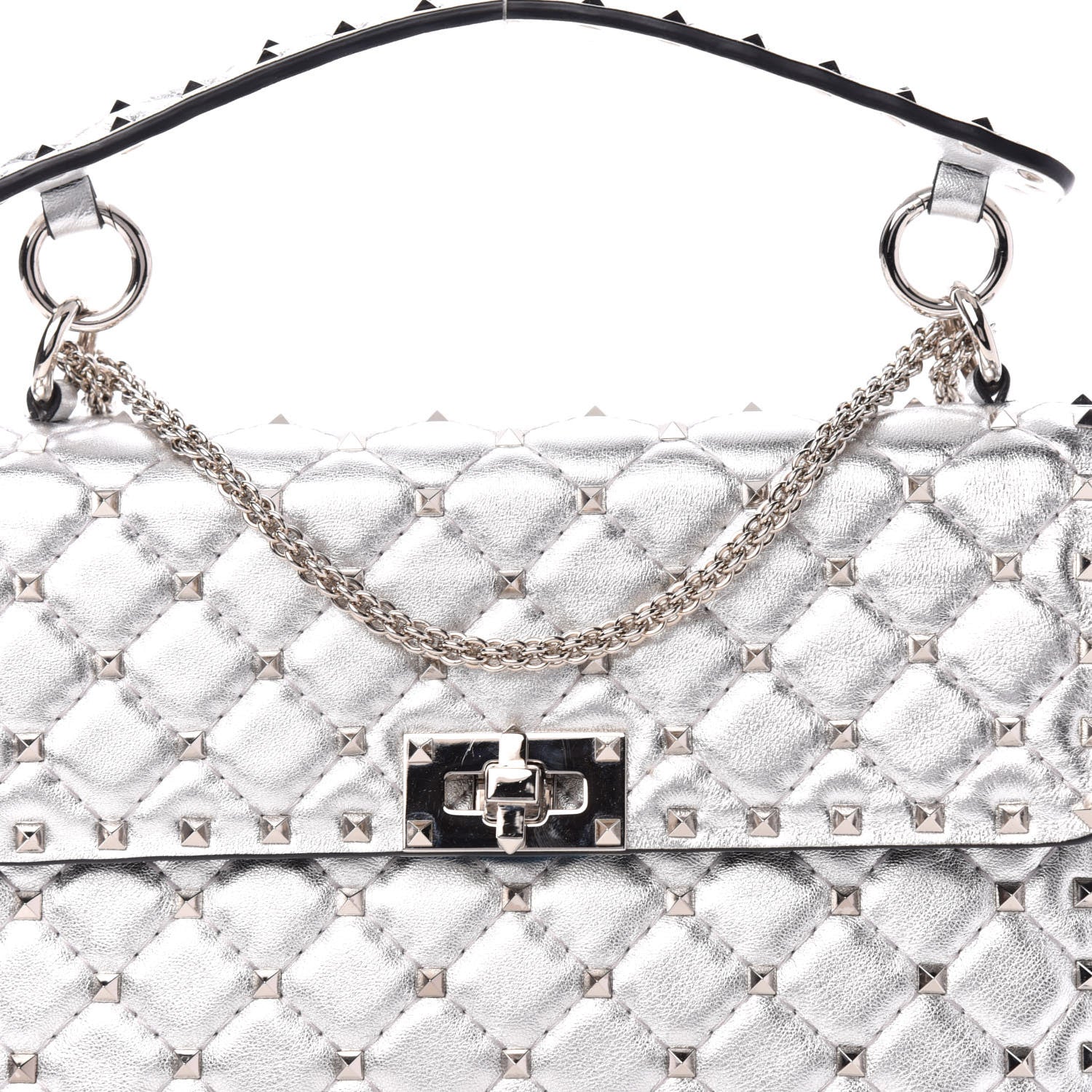 Valentino Garavani Metallic Nappa Medium Rockstud Spike Shoulder Bag Silver 10 of 10
