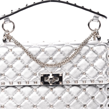 Valentino Garavani Metallic Nappa Medium Rockstud Spike Shoulder Bag Silver 10 of 10