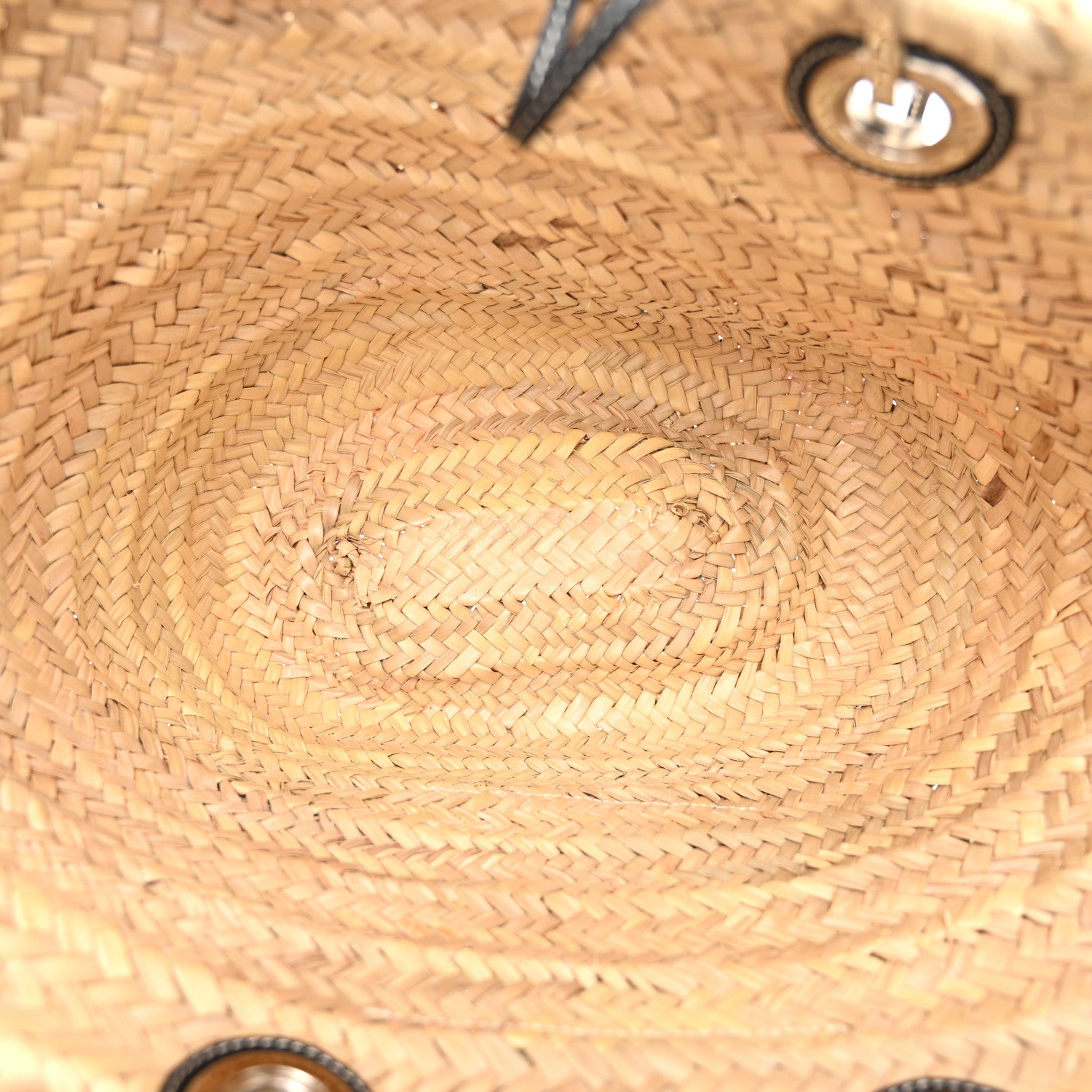 Loewe Raffia Calfskin Medium Chain Basket Tote Bag Natural Black 5 of 8