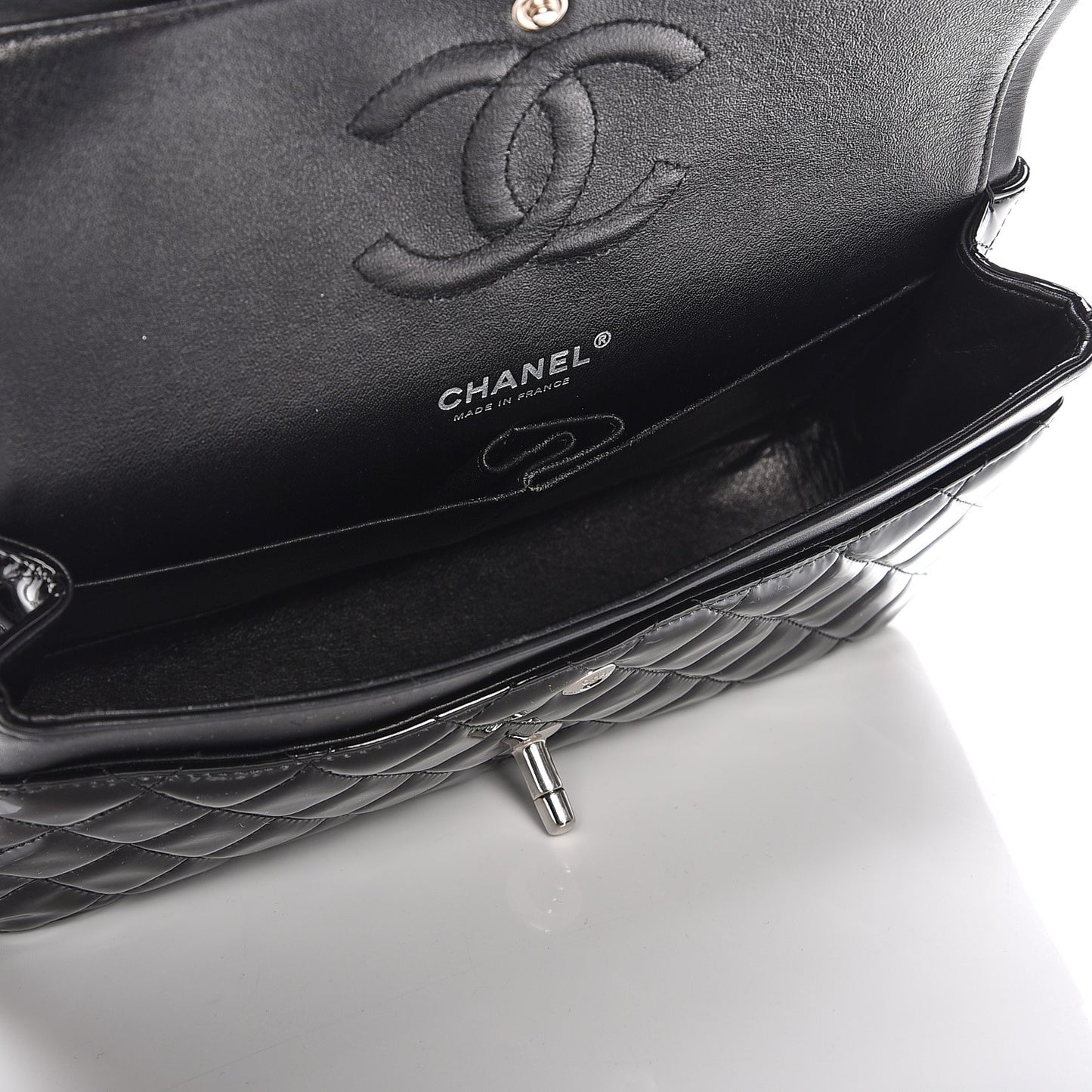Patent Quilted Medium Double Flap Black