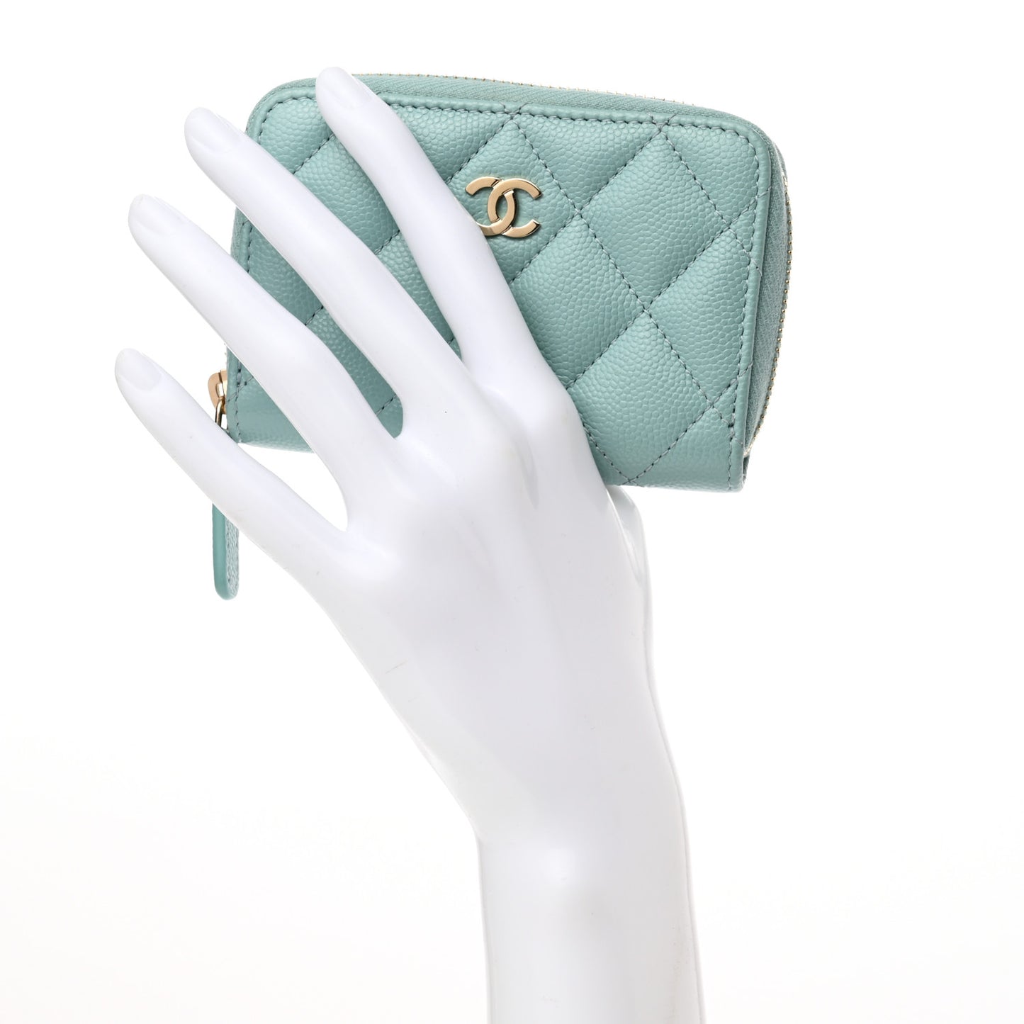 Caviar Quilted Zip Coin Purse Light Blue