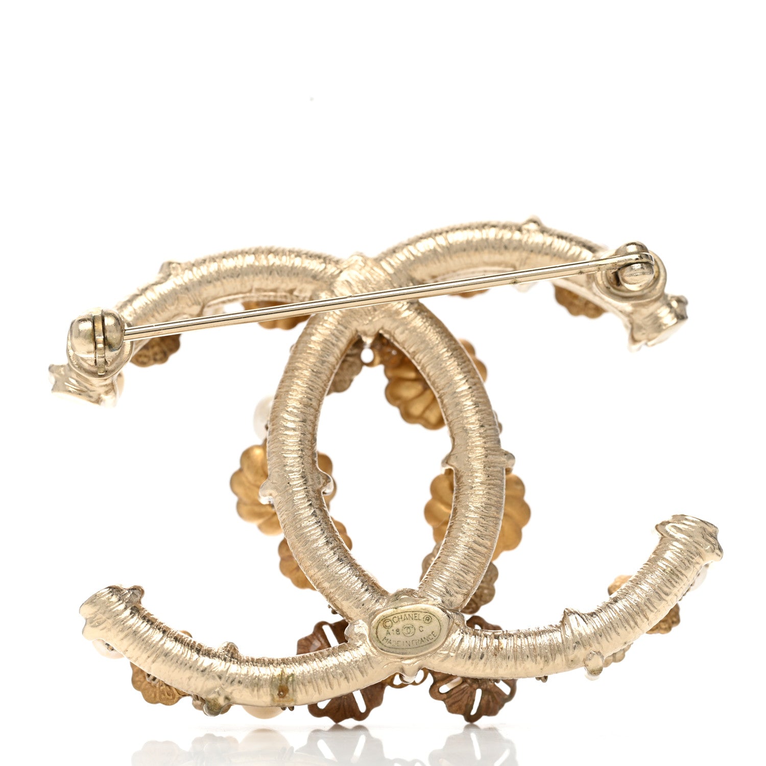 Chanel Pearl Camelia CC Brooch Gold 3 of 4