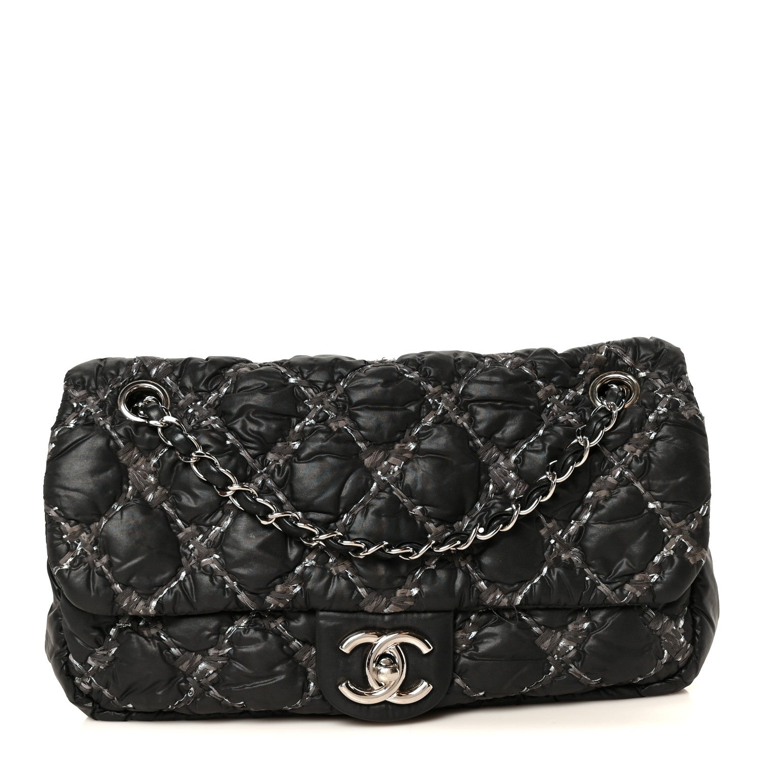 Chanel Nylon Quilted Tweed Stitch Medium Bubble Flap Black Black 1 of 11