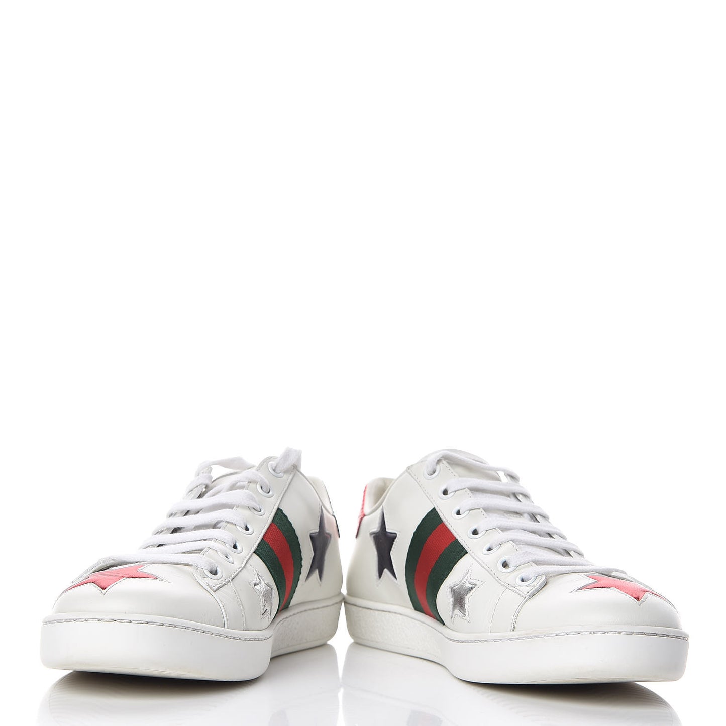 Calfskin Ayers Web Star Embroidered Womens Ace Sneakers 38 White Multi