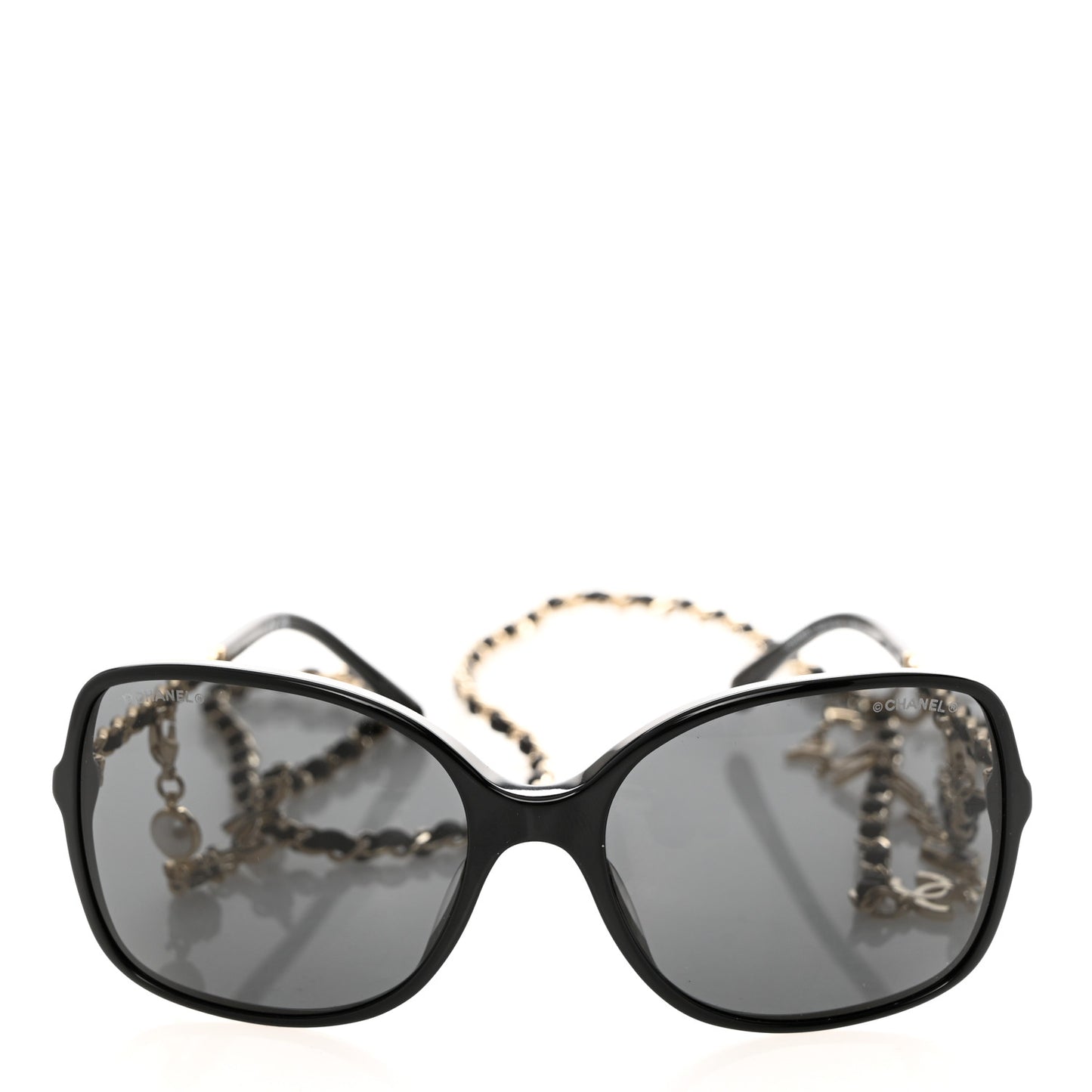 Acetate Metal Lambskin Square Chain Sunglasses 5210-Q-A Black Gray